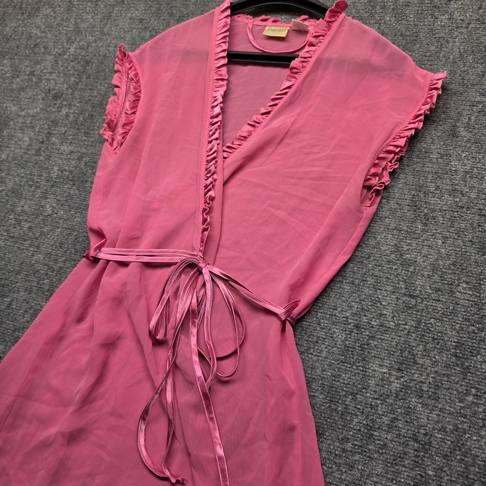 Vintage Fredericks of Hollywood Sheer Pink Chiffon Wrap Top Robe L XL Ruffle